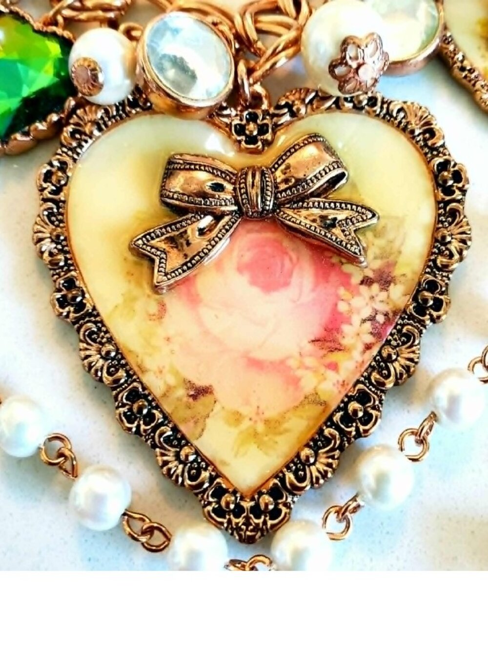 Vintage Betsey Johnson Necklace Y2K Victorian Pink Rose Cherub Pearl Think Of Me - Picture 5 of 10